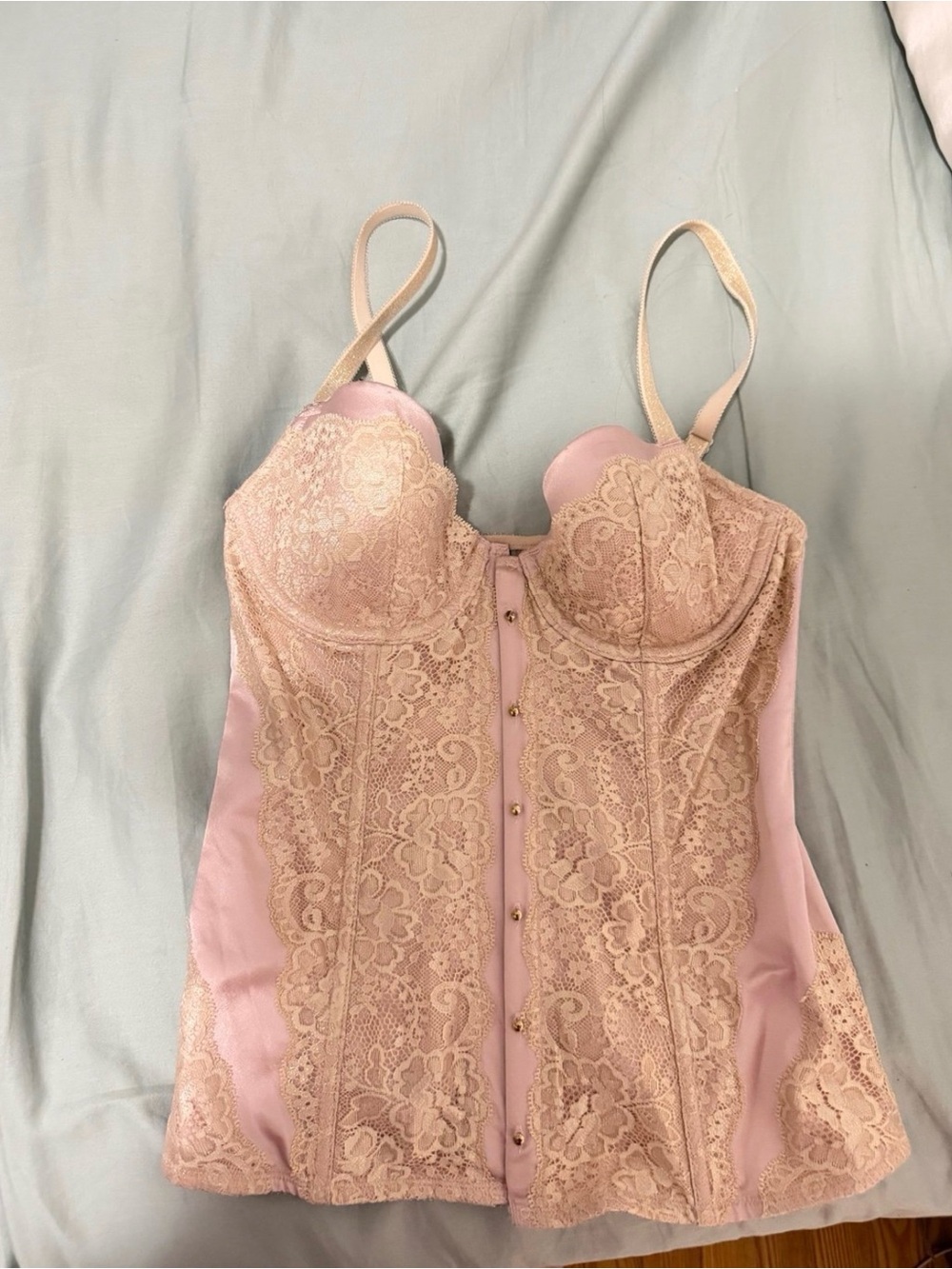 Victoria's Secret Pink Lace Bustier/Corset with Gold Lace/Accents